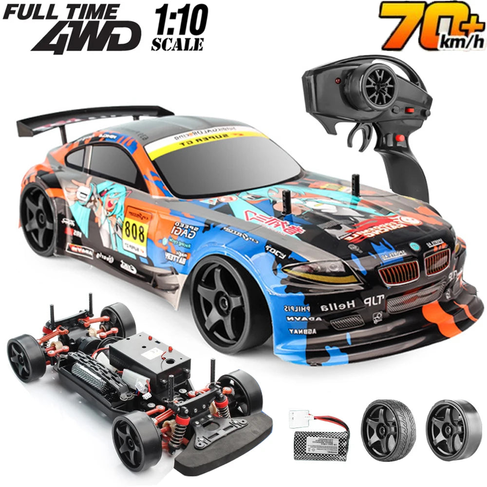1:10 Double Shock Absorber 70km/h High Speed Drift Remote Control Car 2.4G 4WD RC Off-road Vehicle Kids Birthday Christmas Gift